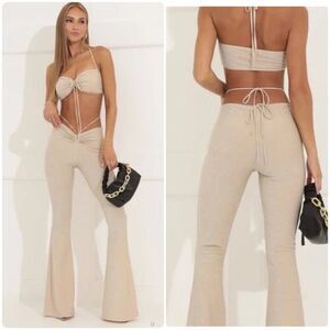 Lucy in the Sky Ivory Sparkly Glitter Melli Shimmer Flare Festival Lace Pants XS